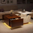 Cargar la imagen en la vista de la galería, Lift Top Coffee Tables for Living Room, 43" LED Wooden Center Tables with Storage Shelf, Hidden Compartment and Drawer for Home
