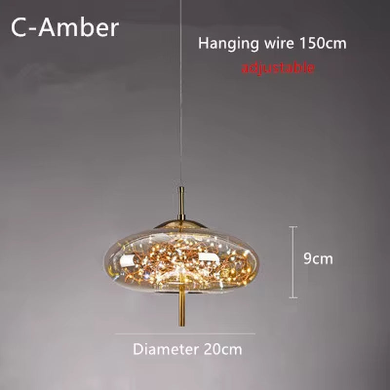 Nordic Net Red Bedside Chandelier Girl Light Luxury Long Line Personality Art Full of Stars Hotel Bar Glass Small Chandelier