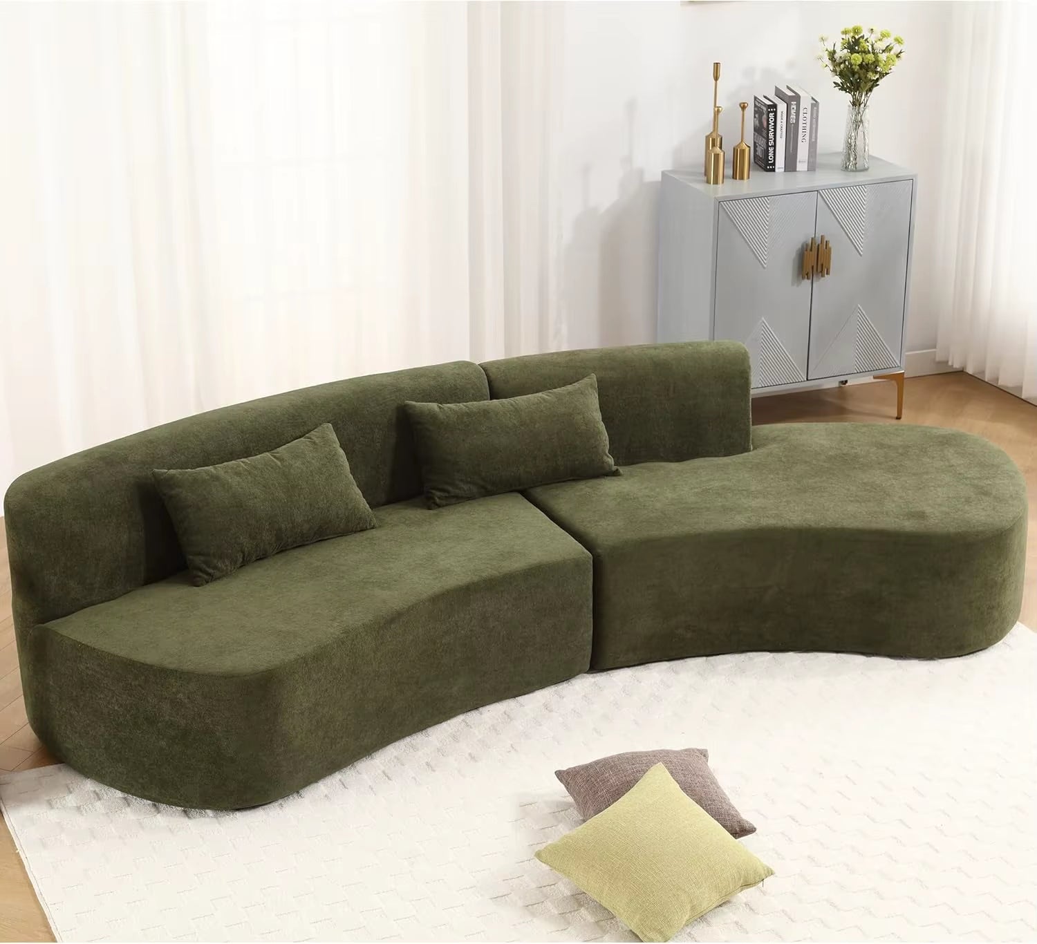 Curved Sectional Sofa Couch, Minimalist Modern Modular Sectional Sofa, Comfy Cashmere Fabric Cloud Couch with Deep Seat & Chaise