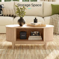 Cargar la imagen en la vista de la galería, Coffee Table, Mid Century Modern Coffee Table with Sliding Tambour Door, Fluted Accent Center Table with Storage
