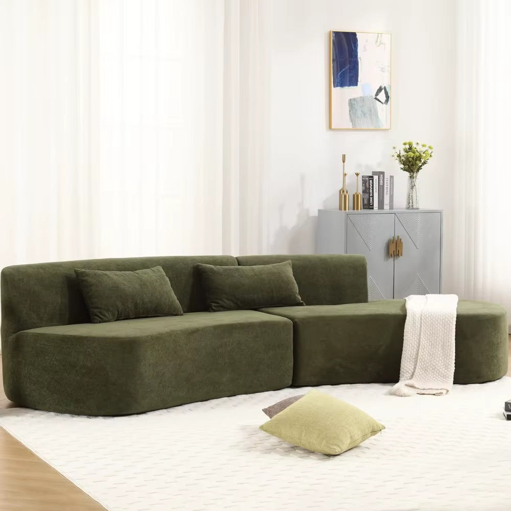 Curved Sectional Sofa Couch, Minimalist Modern Modular Sectional Sofa, Comfy Cashmere Fabric Cloud Couch with Deep Seat & Chaise