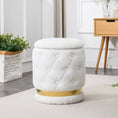 Cargar la imagen en la vista de la galería, White/Pink Round-Shape Chair Teddy Velvet Makeup Stool Footstool with Storage Space Applicable to Living Room Bedroom Dresser
