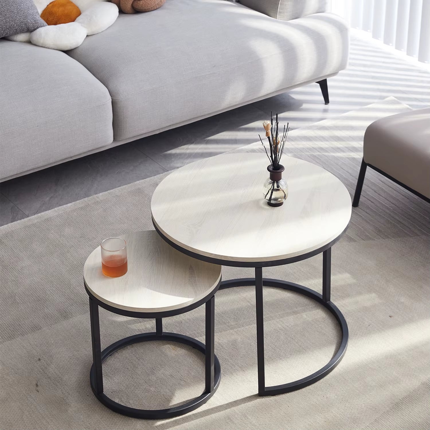 2Pcs Nordic Coffee Table 2 in 1 round Combination Office Tea Table Modern Minimalist Home Sofa Ins Side Table Living Room