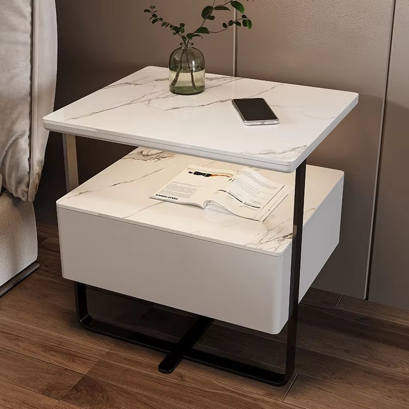 Smart Wooden Bedside Table Modern Style Bedroom Nightstands with Wireless Charging Bluetooth Speaker Home Storage Side Cabinet