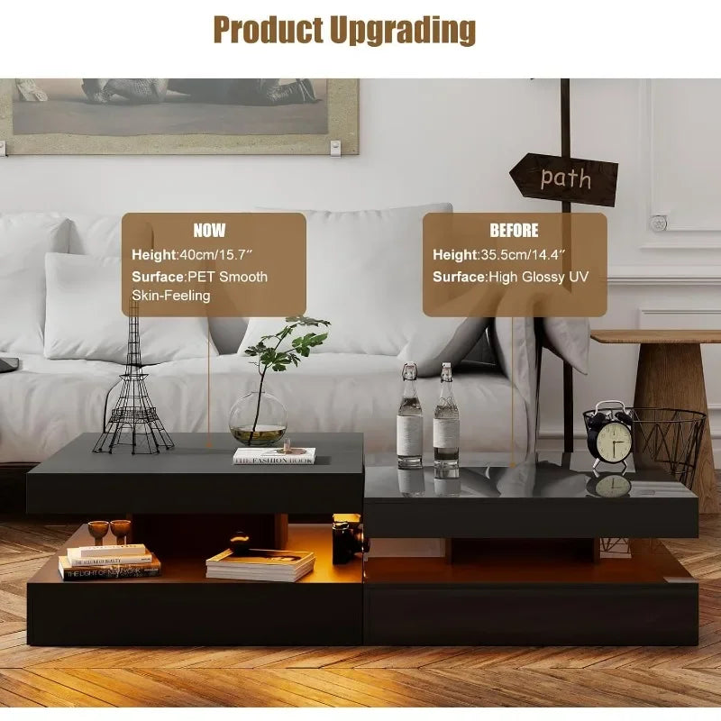 Coffee Table with Storage for Living Room Modern Smart Tall Square Center Table 2 Tier Display Shelf