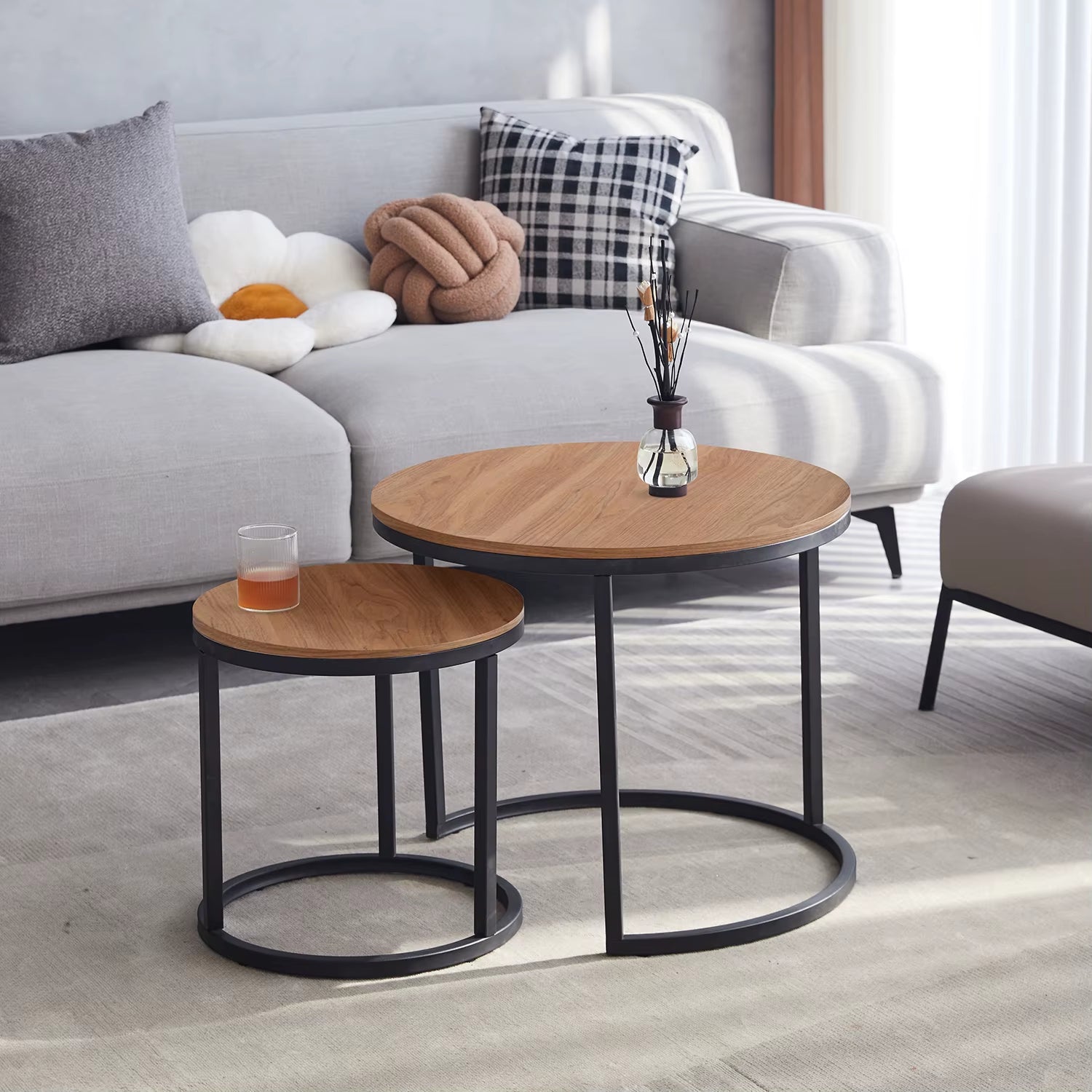 2Pcs Nordic Coffee Table 2 in 1 round Combination Office Tea Table Modern Minimalist Home Sofa Ins Side Table Living Room