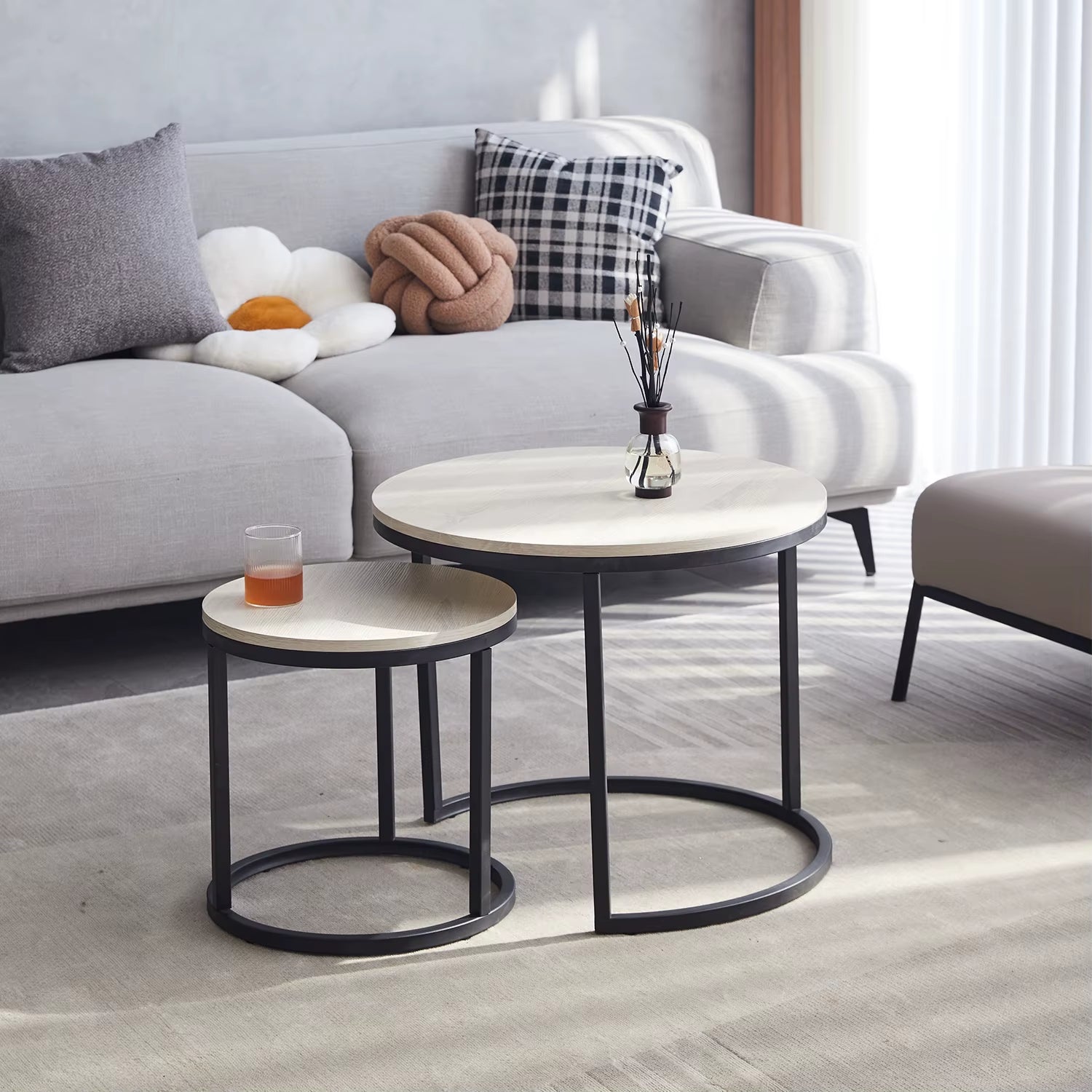 2Pcs Nordic Coffee Table 2 in 1 round Combination Office Tea Table Modern Minimalist Home Sofa Ins Side Table Living Room