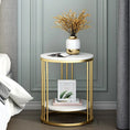 Cargar la imagen en la vista de la galería, 2-Tier White Marble Side Table round Coffee Table Nightstand Jewellery Storage
