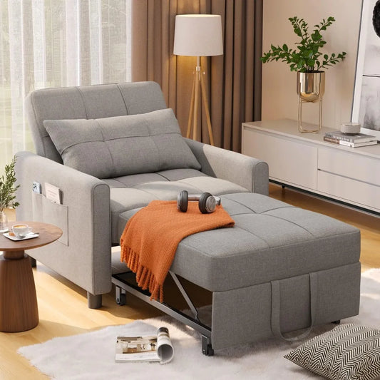 Sleeper Sofa Chair Bed, Convertible Sofa Chair 3-In-1, Adjustable Sleeper Chair Pullout Sofa Bed with Modern Linen Fabric