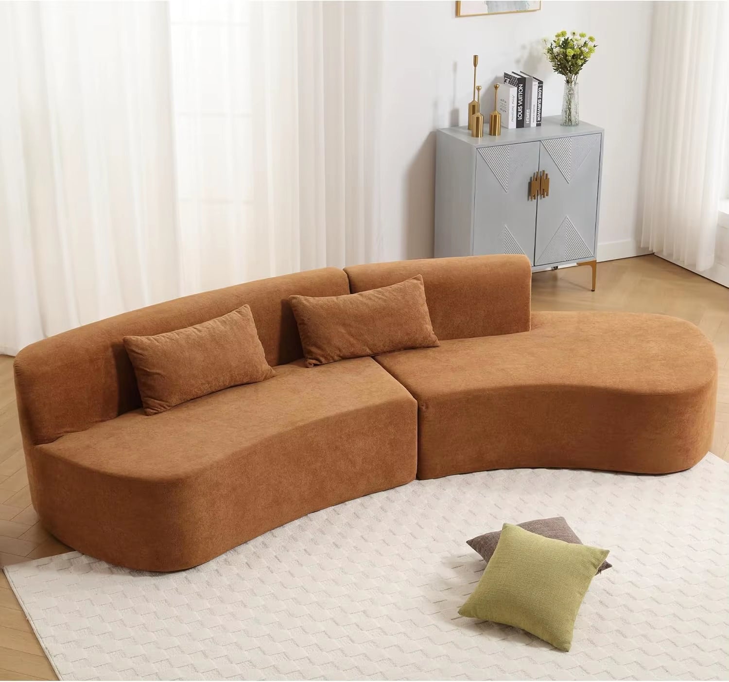 Curved Sectional Sofa Couch, Minimalist Modern Modular Sectional Sofa, Comfy Cashmere Fabric Cloud Couch with Deep Seat & Chaise