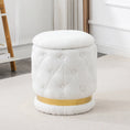 Cargar la imagen en la vista de la galería, White/Pink Round-Shape Chair Teddy Velvet Makeup Stool Footstool with Storage Space Applicable to Living Room Bedroom Dresser
