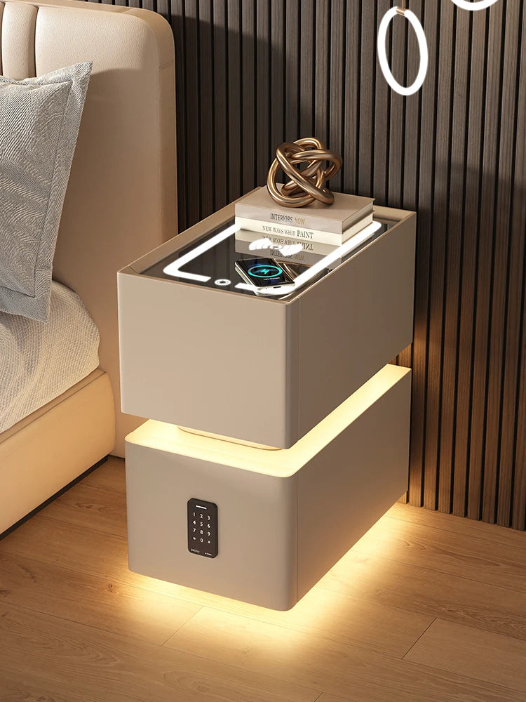 Smart Bedside Table Small 2024 New Minimalist Modern Bedroom Bedside Table Light Luxury and High-End Feeling Ultra Narrow Storag