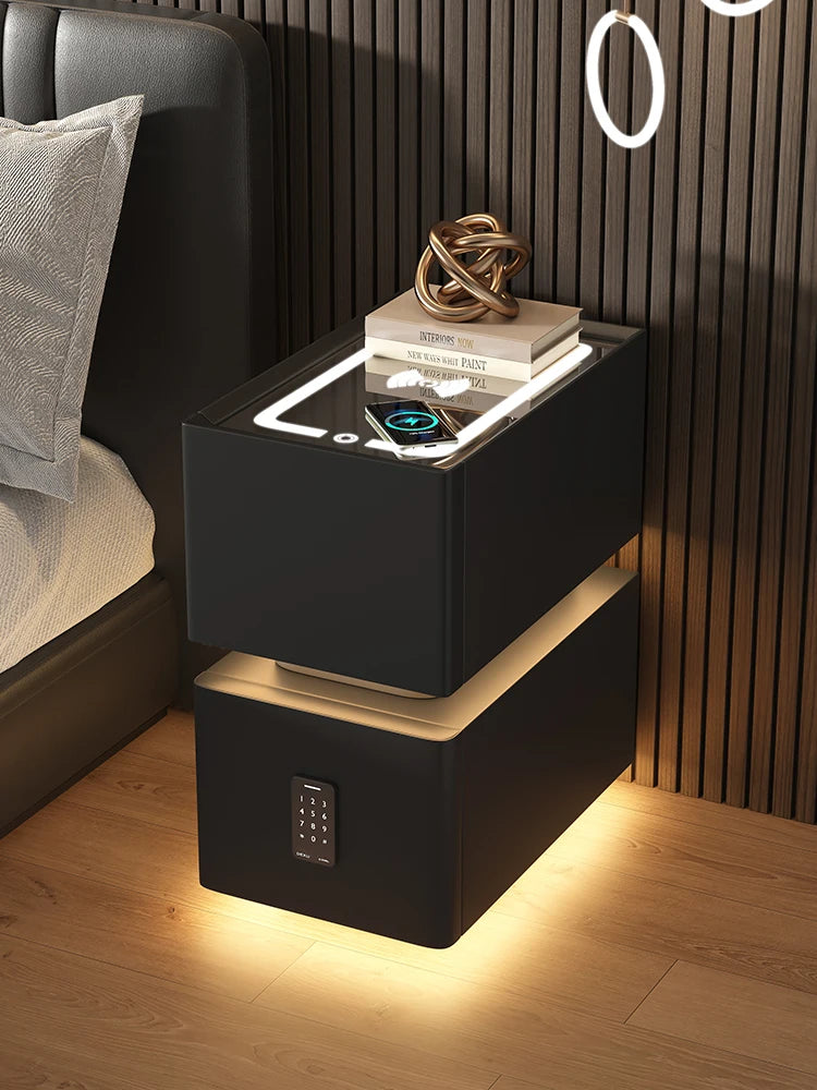 Smart Bedside Table Small 2024 New Minimalist Modern Bedroom Bedside Table Light Luxury and High-End Feeling Ultra Narrow Storag