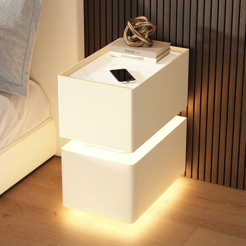 Smart Bedside Table Small 2024 New Minimalist Modern Bedroom Bedside Table Light Luxury and High-End Feeling Ultra Narrow Storag