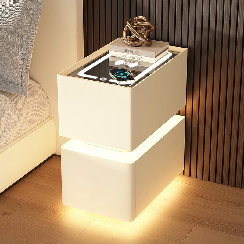 Smart Bedside Table Small 2024 New Minimalist Modern Bedroom Bedside Table Light Luxury and High-End Feeling Ultra Narrow Storag