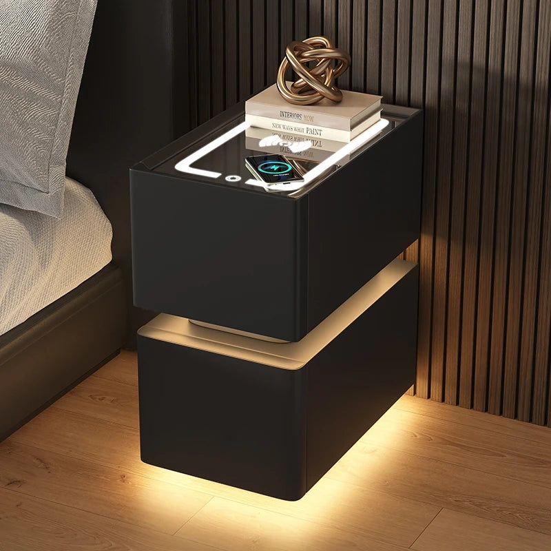 Smart Bedside Table Small 2024 New Minimalist Modern Bedroom Bedside Table Light Luxury and High-End Feeling Ultra Narrow Storag