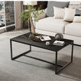 Bild in Galerie-Betrachter laden, Sintered Stone Coffee Table: Grey Sofa Center Table with Black Metal Frame - Rectangular Furniture Decor Table for Living Room
