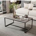 Cargar la imagen en la vista de la galería, Sintered Stone Coffee Table: Grey Sofa Center Table with Black Metal Frame - Rectangular Furniture Decor Table for Living Room
