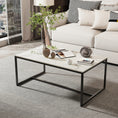 Cargar la imagen en la vista de la galería, Sintered Stone Coffee Table: Grey Sofa Center Table with Black Metal Frame - Rectangular Furniture Decor Table for Living Room
