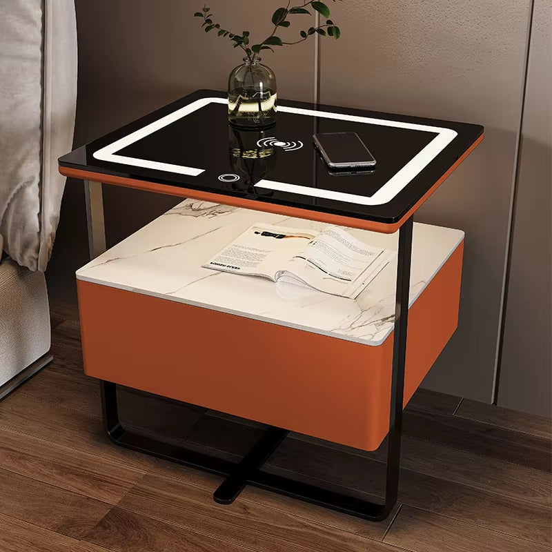 Smart Wooden Bedside Table Modern Style Bedroom Nightstands with Wireless Charging Bluetooth Speaker Home Storage Side Cabinet