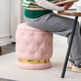 Cargar la imagen en la vista de la galería, White/Pink Round-Shape Chair Teddy Velvet Makeup Stool Footstool with Storage Space Applicable to Living Room Bedroom Dresser
