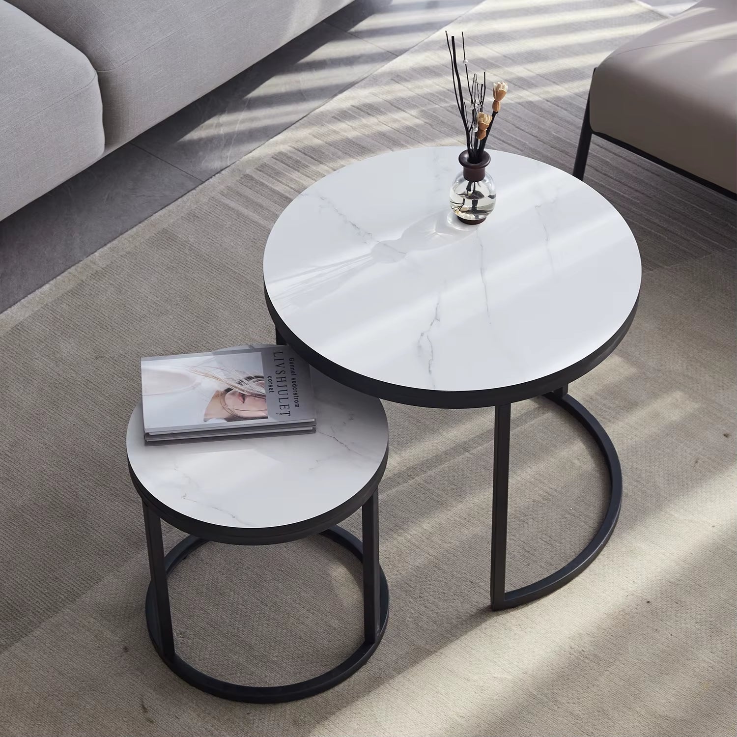 2Pcs Nordic Coffee Table 2 in 1 round Combination Office Tea Table Modern Minimalist Home Sofa Ins Side Table Living Room