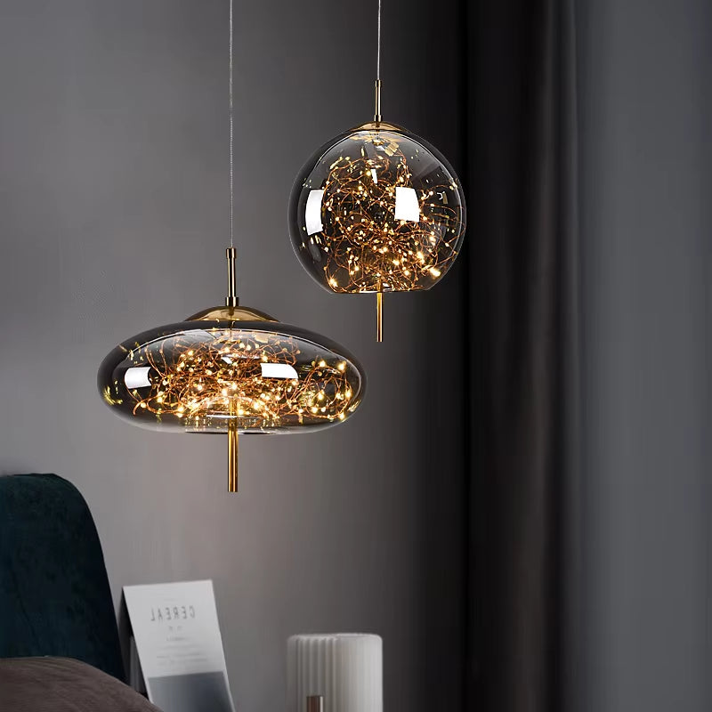 Nordic Net Red Bedside Chandelier Girl Light Luxury Long Line Personality Art Full of Stars Hotel Bar Glass Small Chandelier