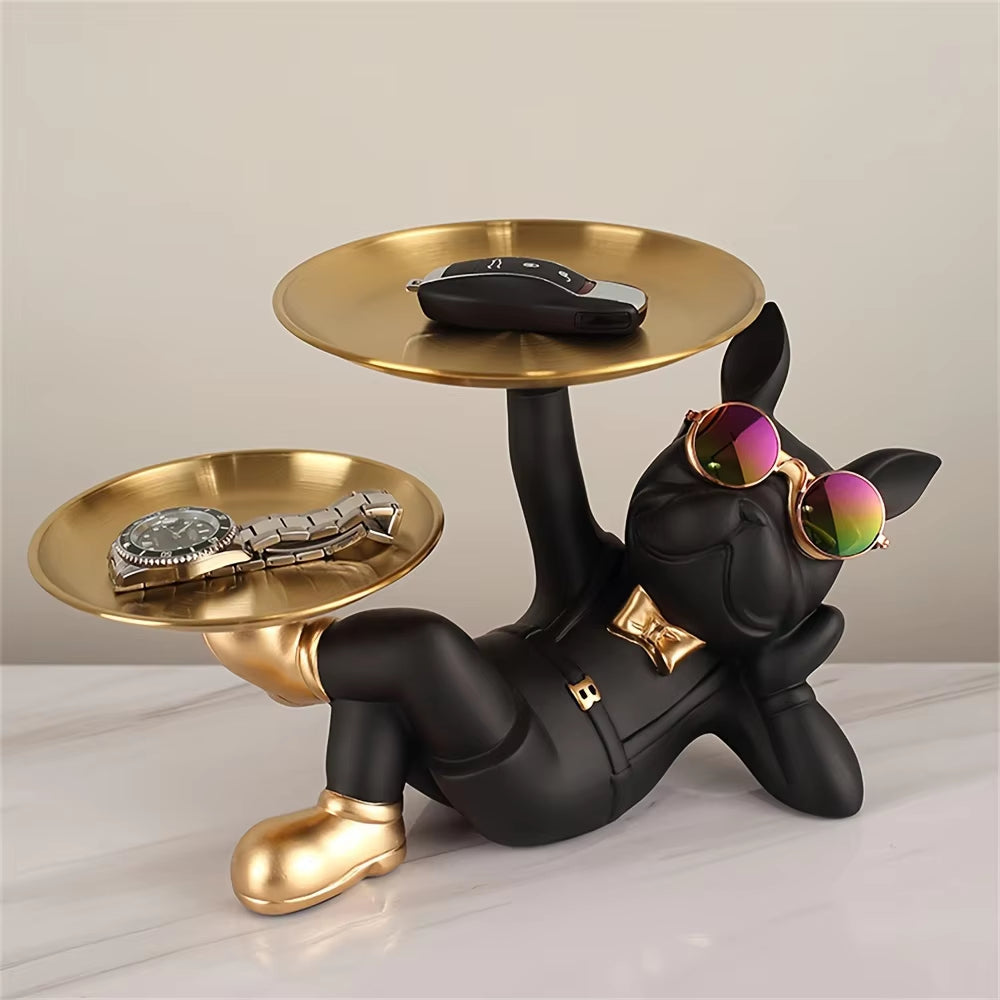 Nordic French Bulldog Animal Figurines Resin Cool Dog Sculpture Tray Candy Snack Key Fruit Jewelry Storage Statue Homedecor