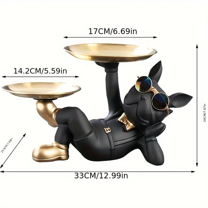 Nordic French Bulldog Animal Figurines Resin Cool Dog Sculpture Tray Candy Snack Key Fruit Jewelry Storage Statue Homedecor