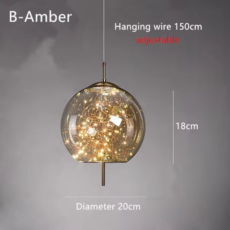 Nordic Net Red Bedside Chandelier Girl Light Luxury Long Line Personality Art Full of Stars Hotel Bar Glass Small Chandelier