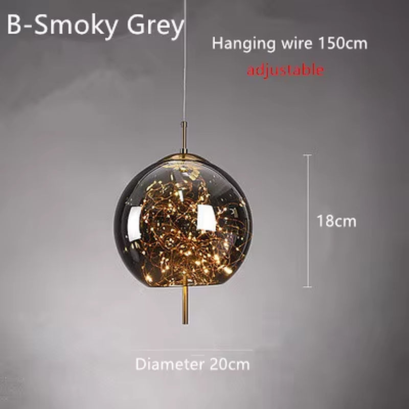 Nordic Net Red Bedside Chandelier Girl Light Luxury Long Line Personality Art Full of Stars Hotel Bar Glass Small Chandelier